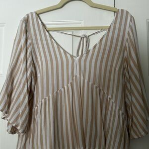 Hollister Beige and White Striped V-Neck Tunic